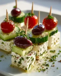 Leckere Feta Spieße mit Gurke