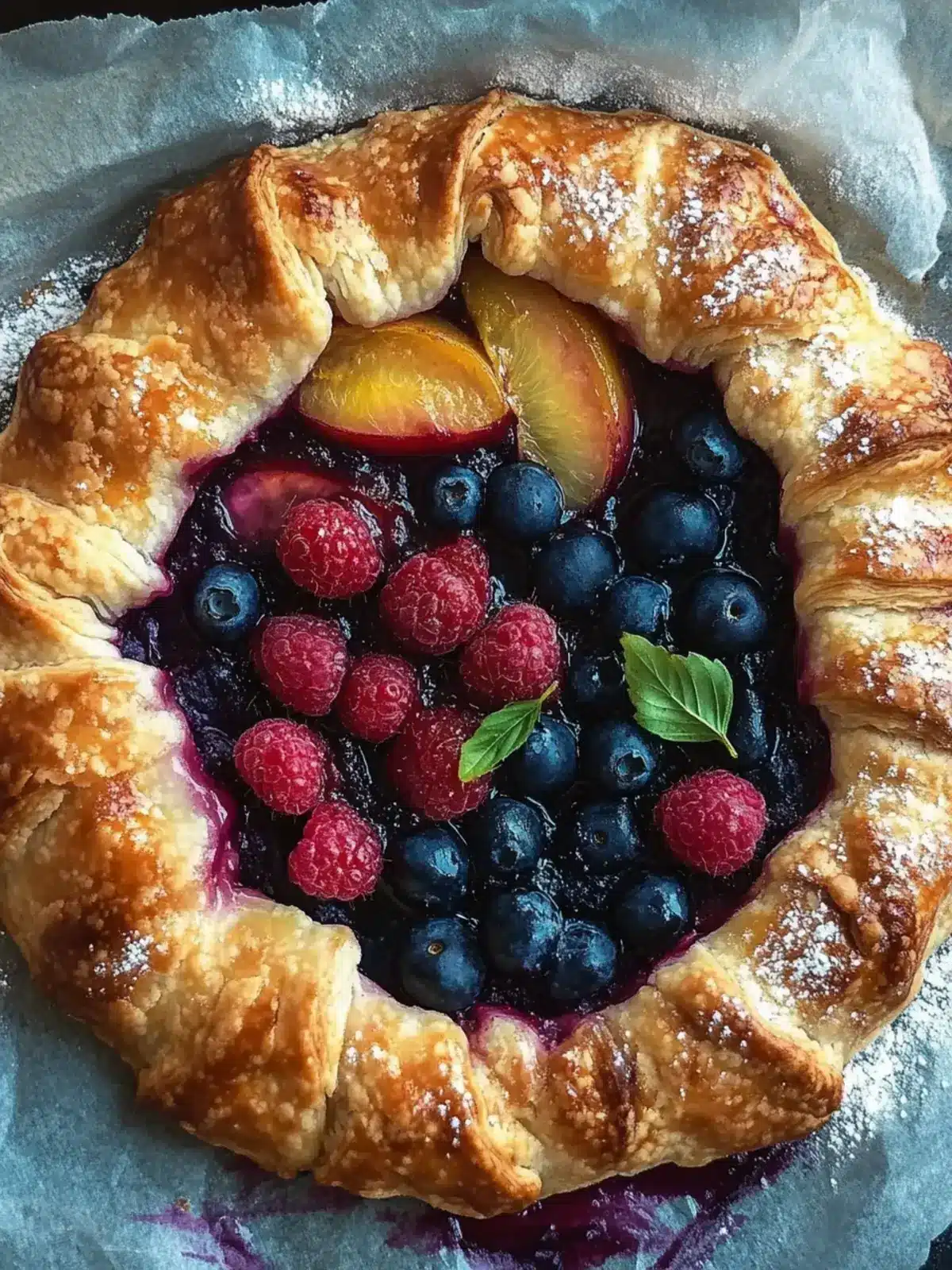 Galette mit Nektarinen Himbeeren und Blaubeeren