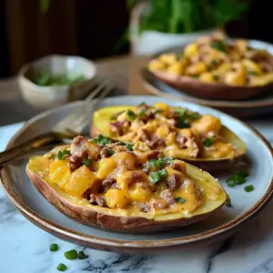 Gefüllte Ofenkartoffeln mit frischen Kräutern und Käse