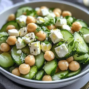 Erfrischender Gurkensalat mit Feta und Kichererbsen