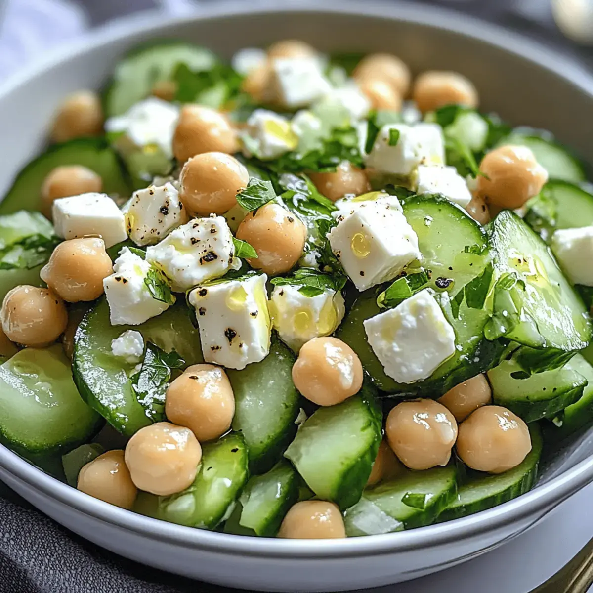 Gurkensalat mit Feta und Kichererbsen