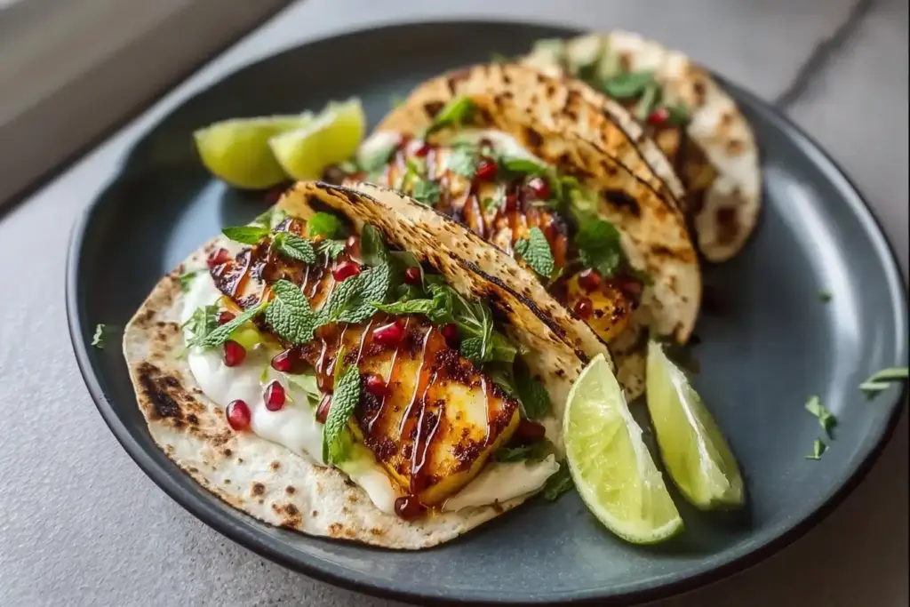 Hot Honey Halloumi und Minz-Tacos