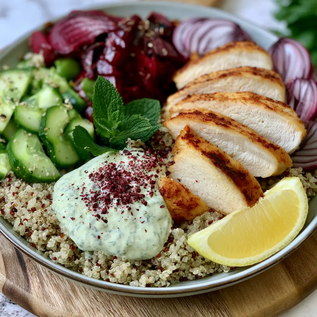 Hähnchen-Quinoa-Bowl mit Zitronen-Kräuter-Dressing - LNNRW 2 Hähnchen-Quinoa-Bowl mit Zitronen-Kräuter-Dressing