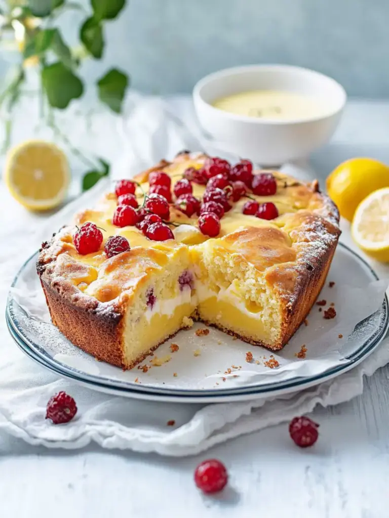 Johannisbeerkuchen mit Joghurt und Zitrone