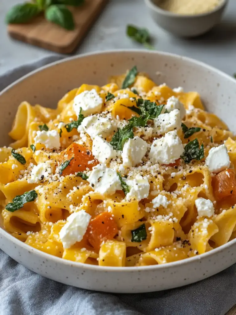 Kürbis Pasta mit Feta Hirtenkäse