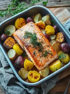 Lachs aus dem Ofen mit Gemüse