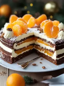 Lebkuchen-Torte mit Paradiescreme und Mandarinen