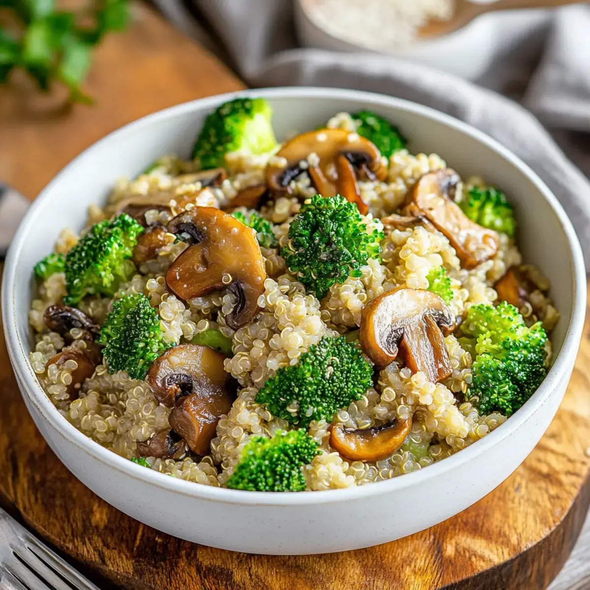 Quinoa Pfanne mit Brokkoli und Champignons