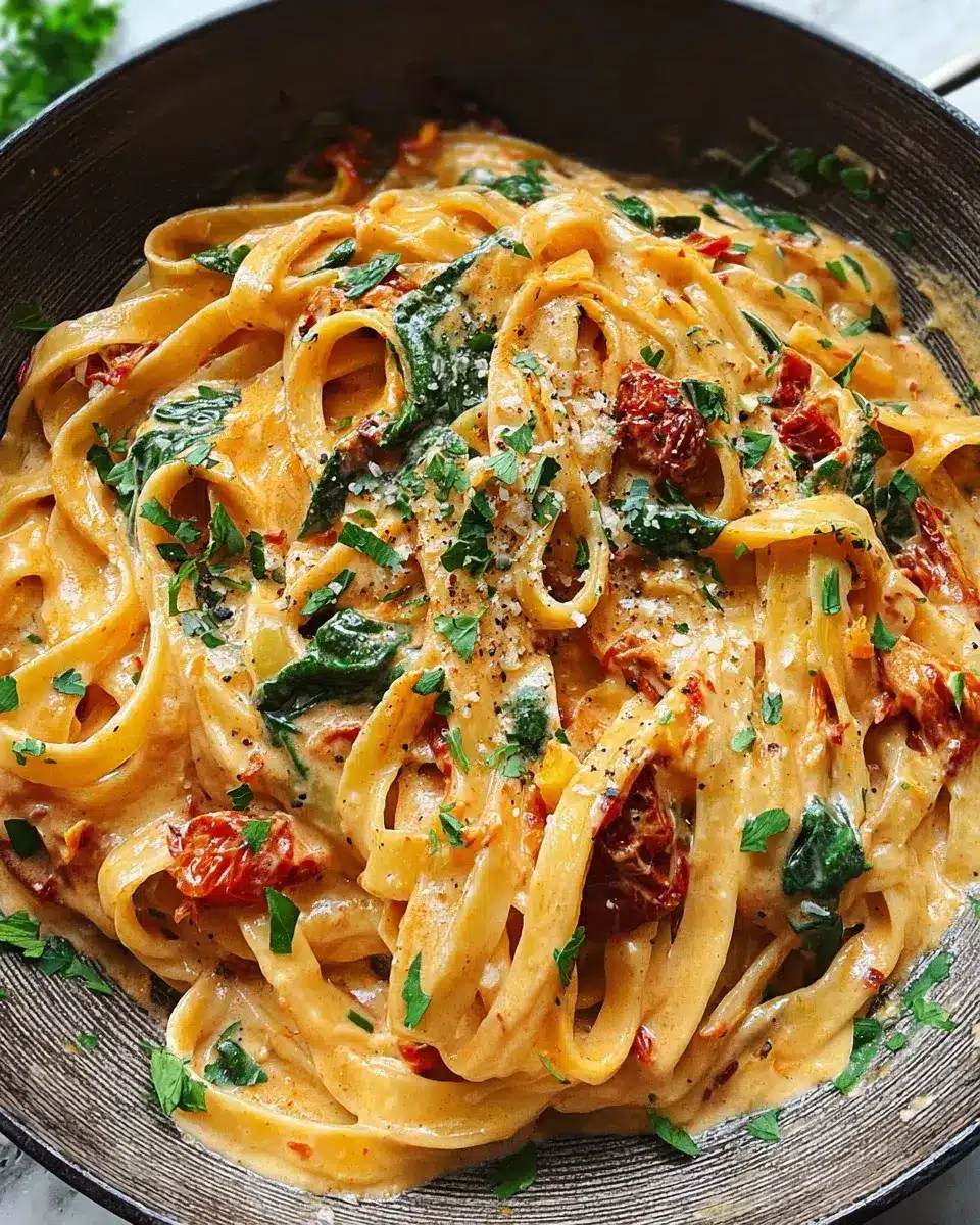 cremige vegane Pasta sonnengetrocknete Tomaten