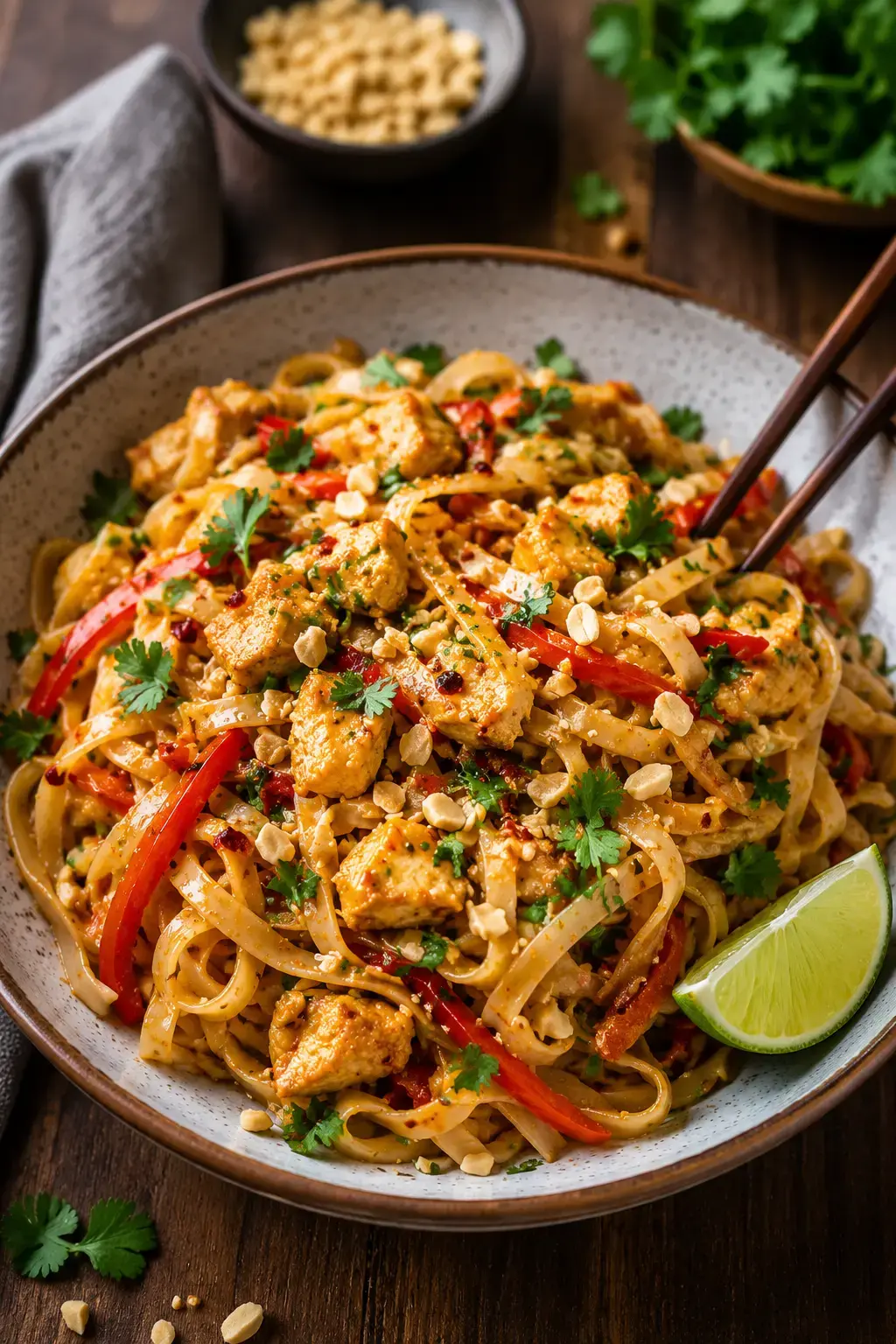 einfaches würziges Hähnchen Pad Thai