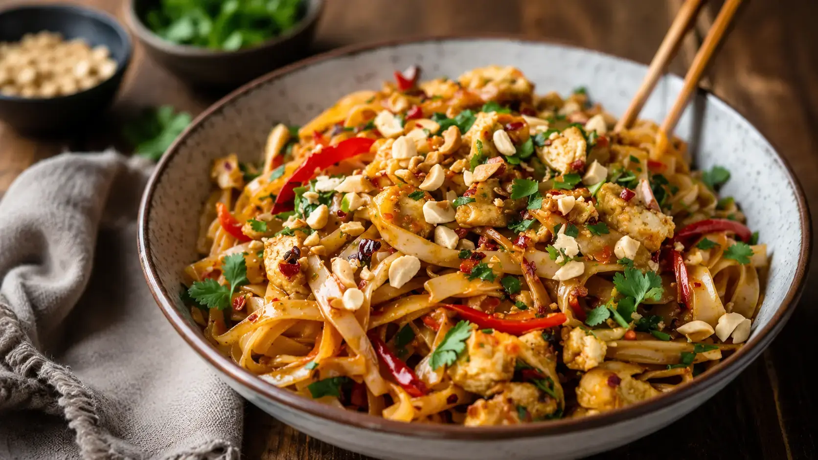 einfaches würziges Hähnchen Pad Thai