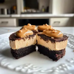 Dreischichtige gesunde Brownie-Peanutbutter-Käsekuchen