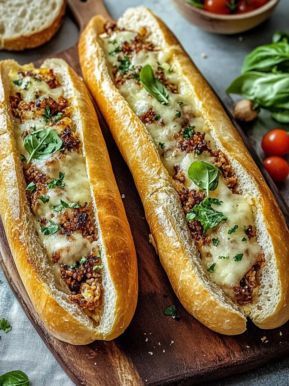 Überbackene Hackfleisch-Baguettes