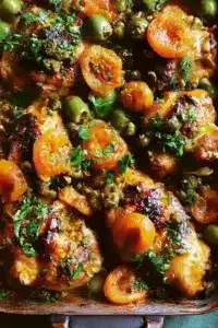 Aprikosen Hähnchen mit Kapern und grünen Oliven