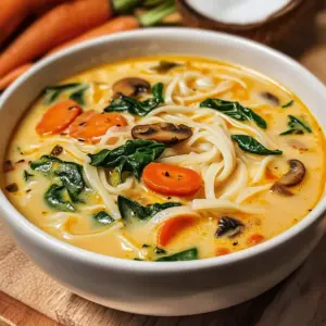 Asiatische Kokos-Curry-Suppe mit Reisnudeln