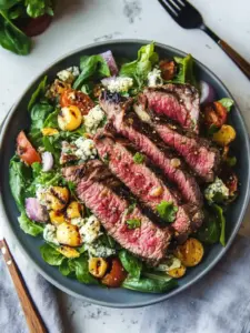 Balsamico Steak Gorgonzola Salat mit gegrilltem Mais