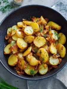 Bratkartoffeln aus gekochten Kartoffeln mit Zwiebeln
