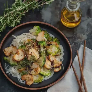 Champignon-Brokkoli-Pfanne mit Reisnudeln