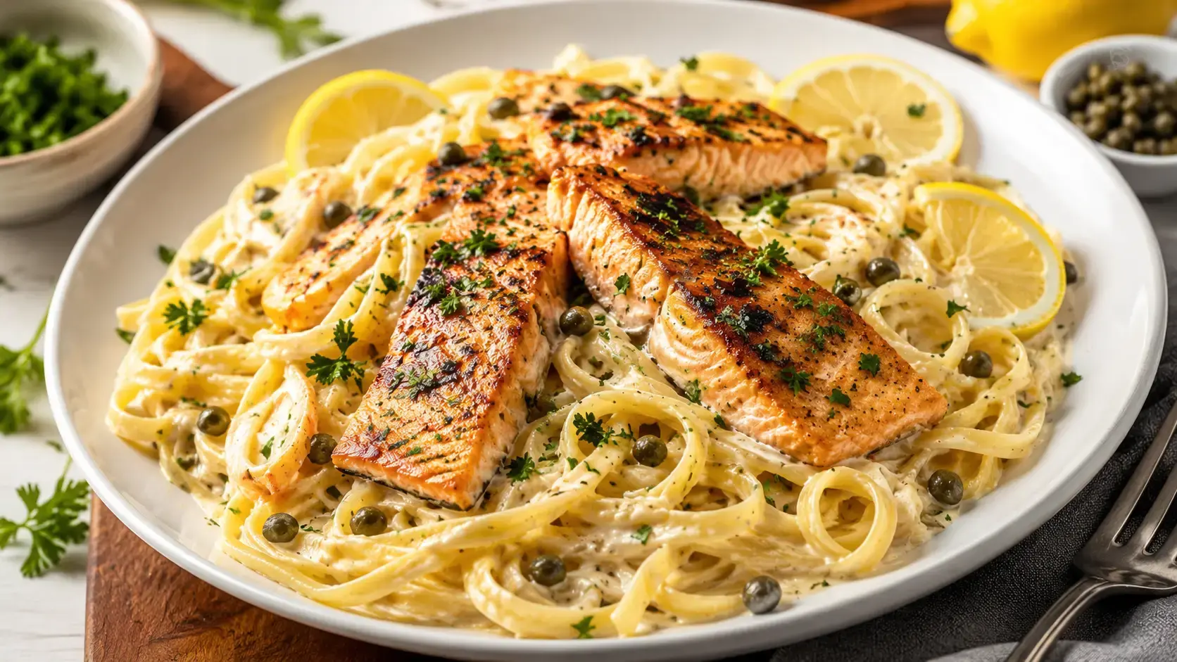 Cremige Honig-Senf-Lachs-Pasta