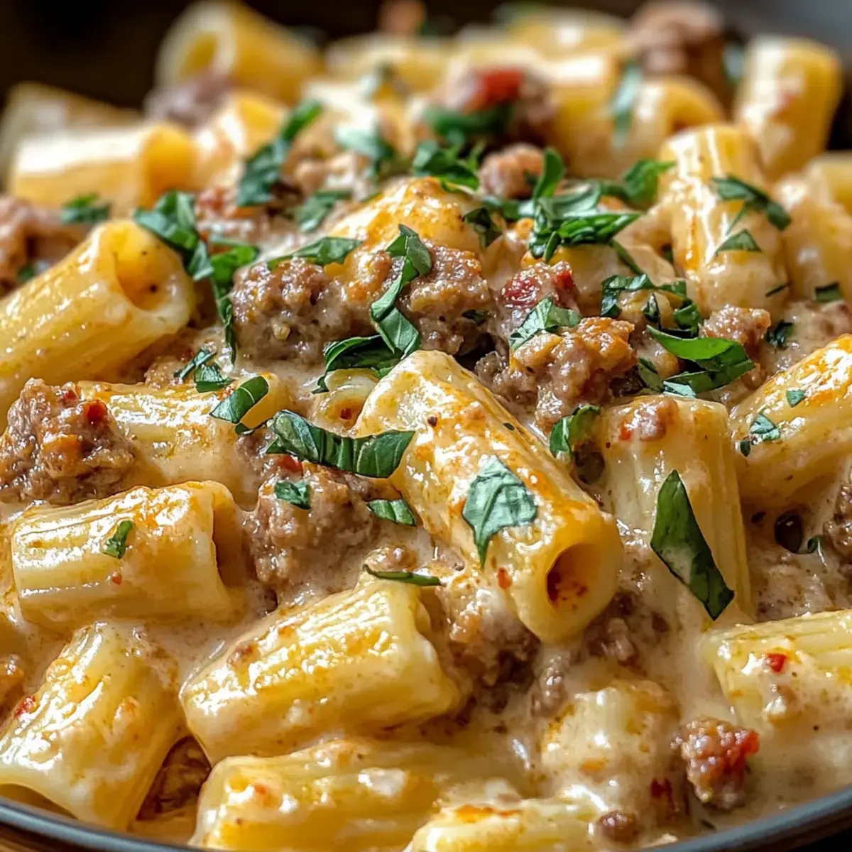 Cremige Italienische Würstchen Rigatoni