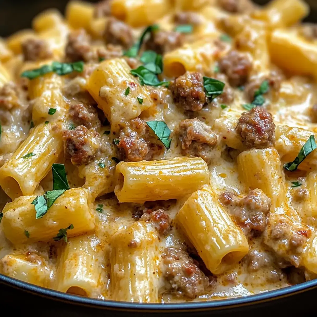 Cremige Italienische Würstchen Rigatoni
