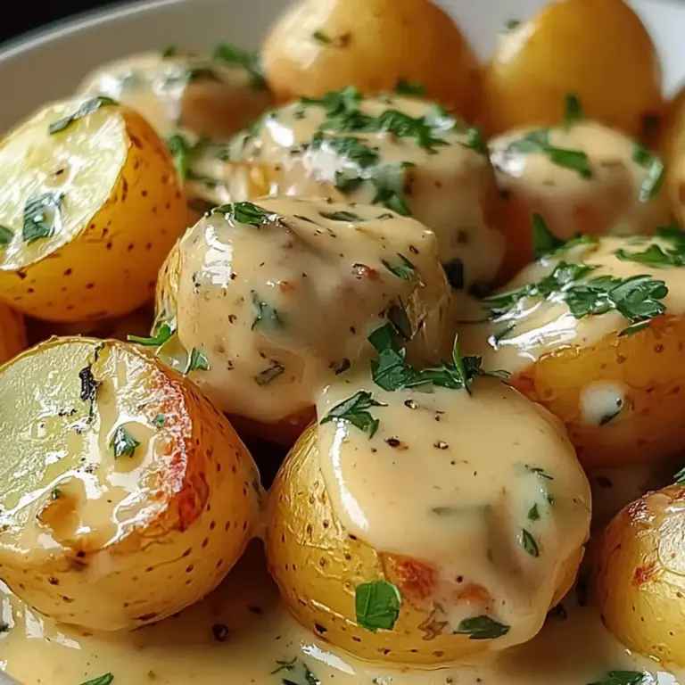 Cremige Knoblauchsauce Baby-Kartoffeln