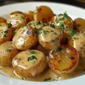 Cremige Knoblauchsoße Babykartoffeln