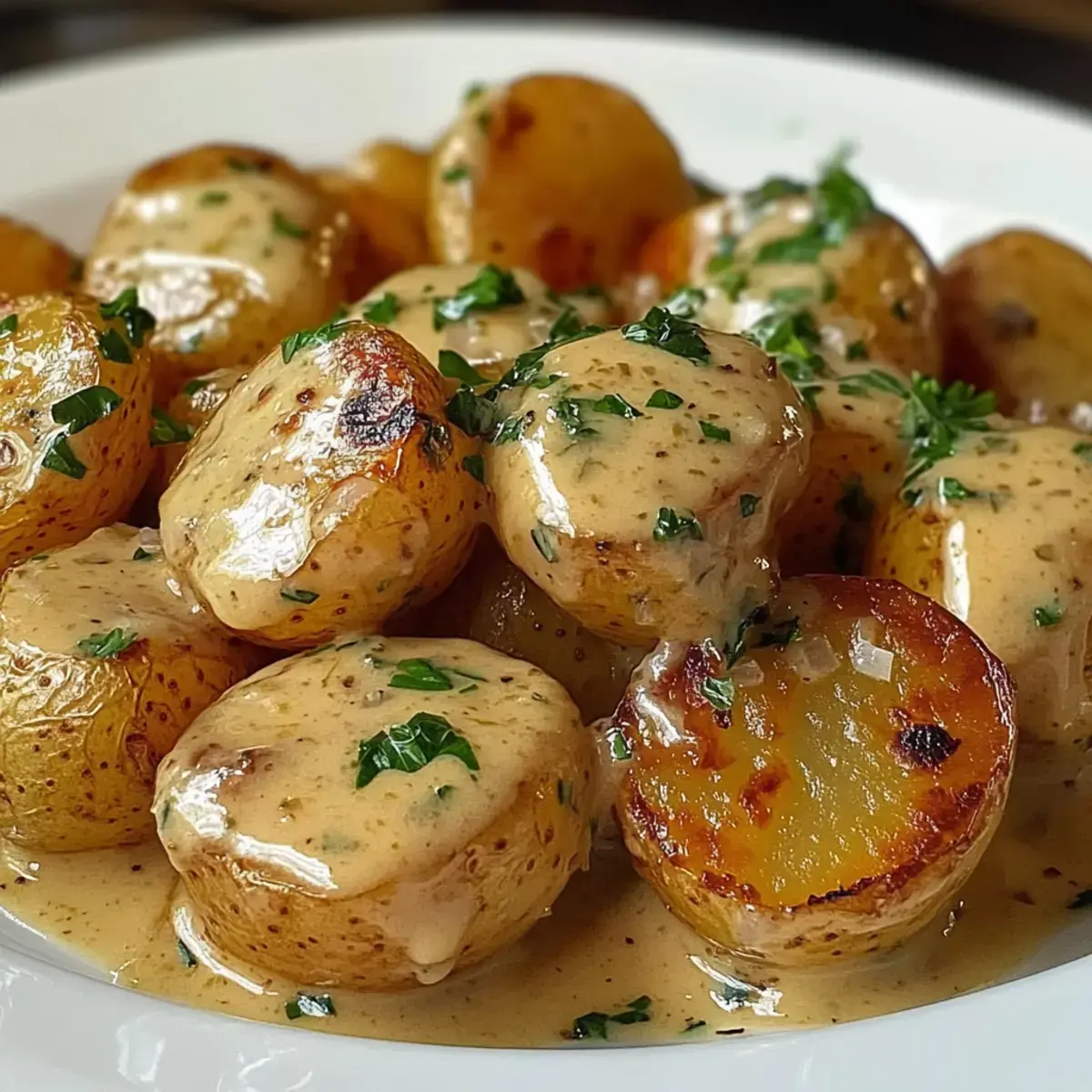 Cremige Knoblauchsoße Babykartoffeln