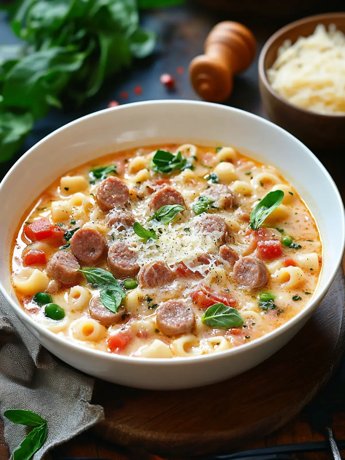 Cremige Parmesan Italienische Wurst Ditalini Suppe