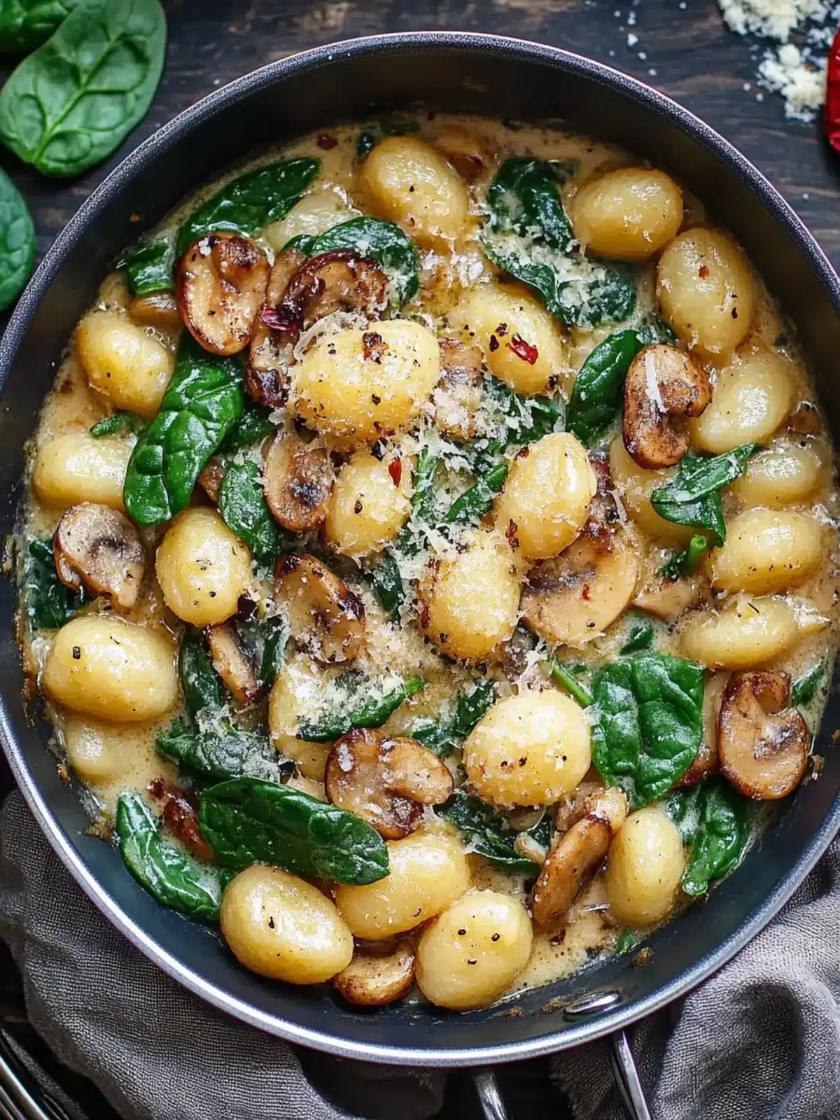 Cremige Spinat und Pilz Gnocchi