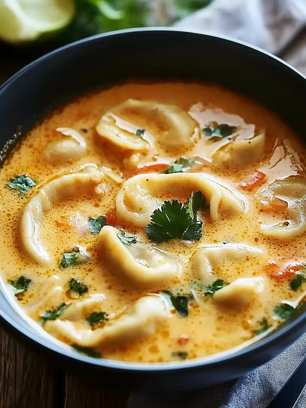 Cremige thailändische Teigtaschen-Suppe