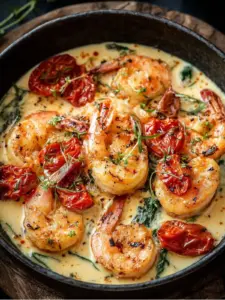 Cremige toskanische Garnelen mit getrockneten Tomaten