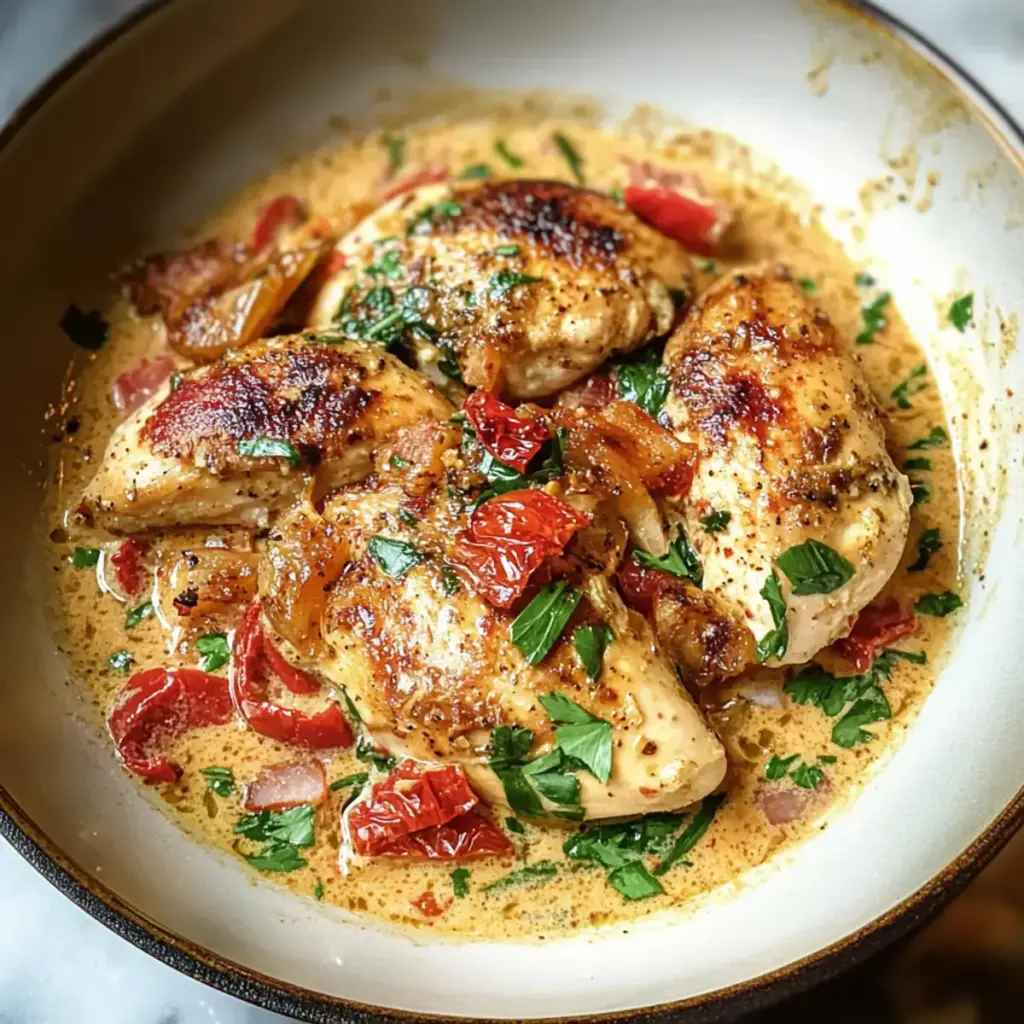 Cremiges Knoblauch-Rotpfeffer-Hühnchen