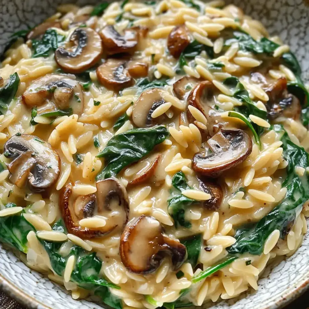 Cremiges Spinat Pilz Orzo