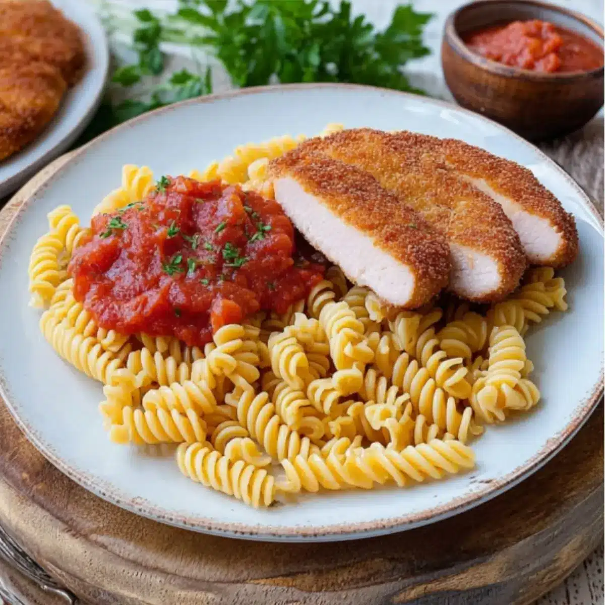 DDR Makkaroni mit Tomatensoße Jägerschnitzel