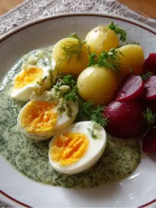 Eier in Dillsoße mit Kartoffeln