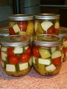 Eingelegte Cherrytomaten und Gurken