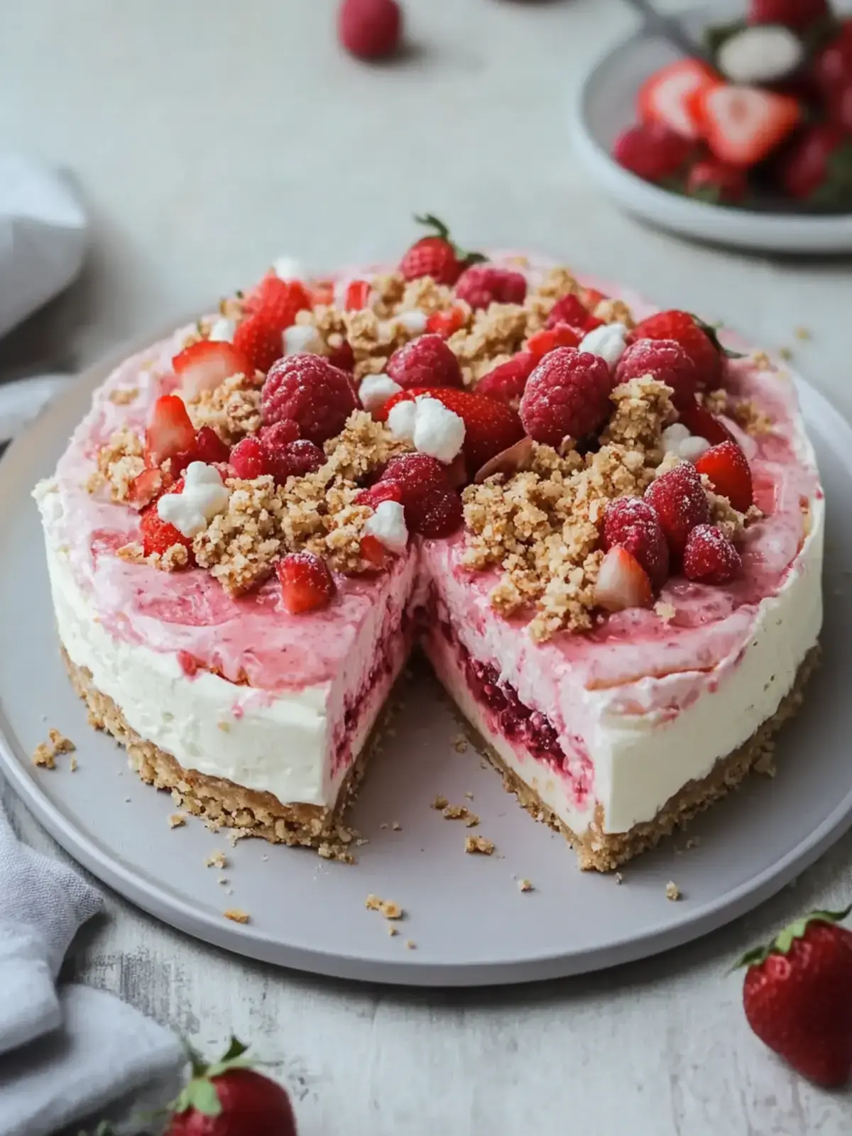 Erdbeer Crunch Käsekuchen