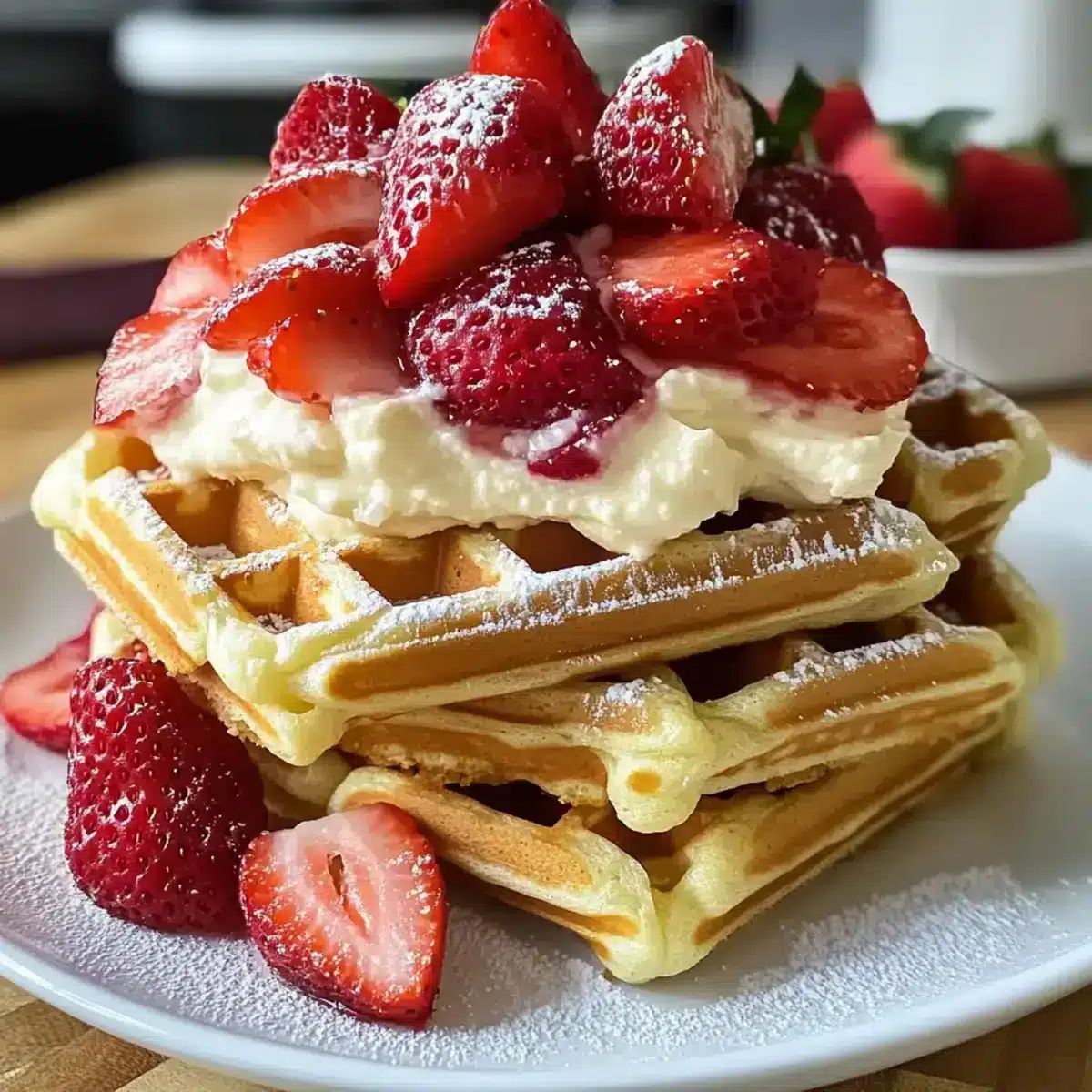 Erdbeer-Käsekuchen gefüllte Waffeln