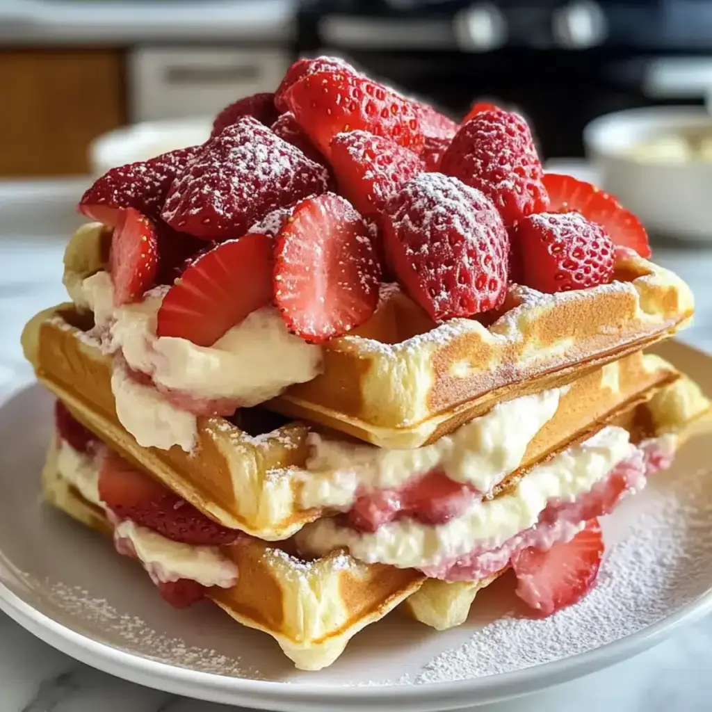 Erdbeer-Käsekuchen gefüllte Waffeln