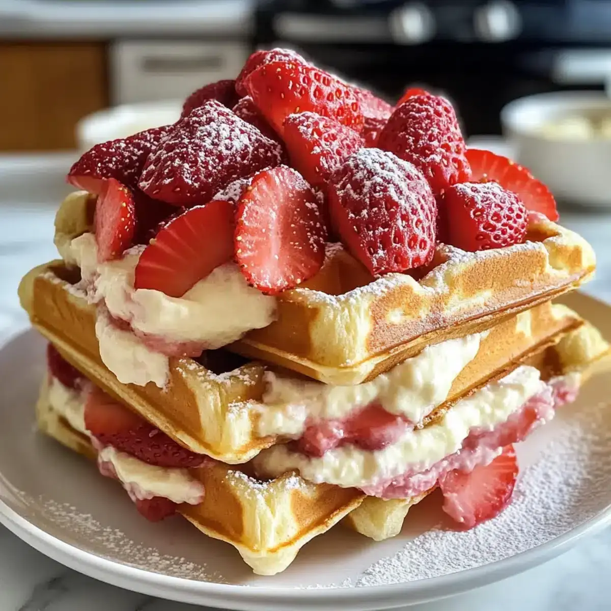 Erdbeer-Käsekuchen gefüllte Waffeln