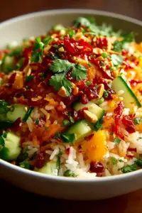 Erdnuss Chili Reissalat für heiße Sommertage