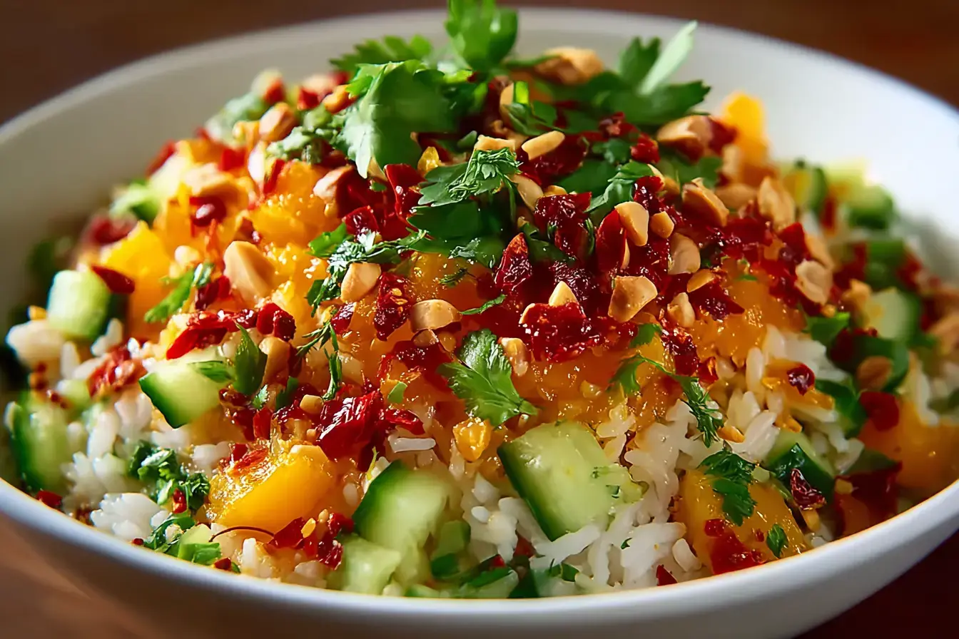 Erdnuss Chili Reissalat