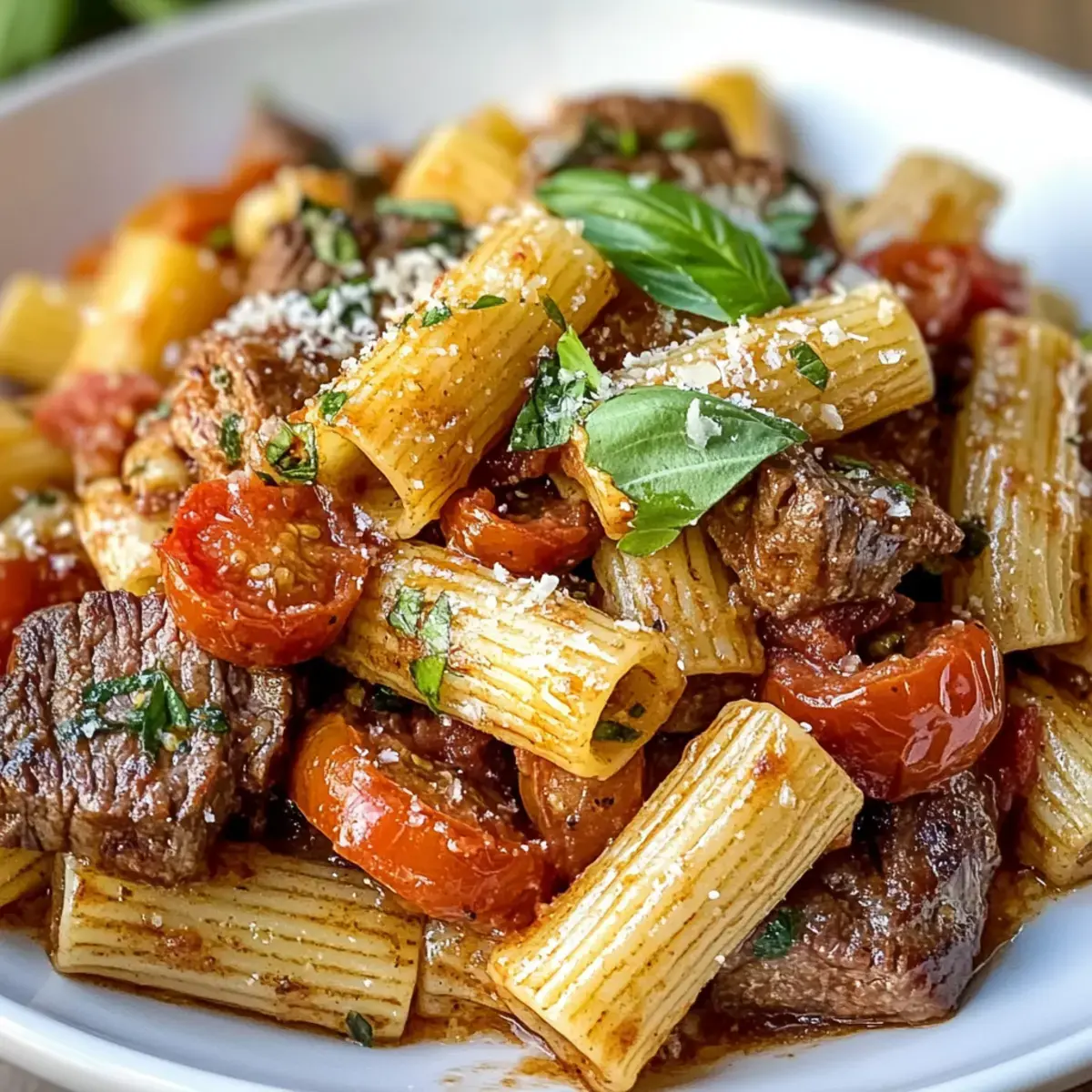 Feuer-geröstete Tomaten Steak Rigatoni