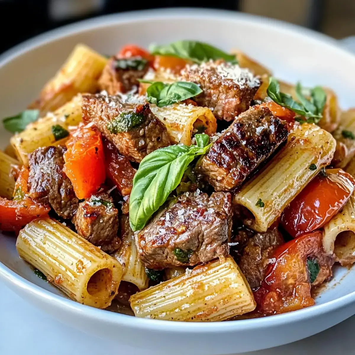 Feuer-geröstete Tomaten Steak Rigatoni