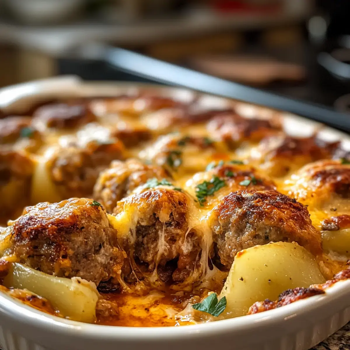 Fleischbällchen mit Kartoffeln und Käse