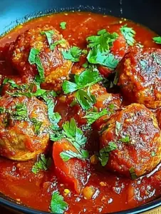 Saftige Frikadellen in würziger Tomatensoße mit Bulgur