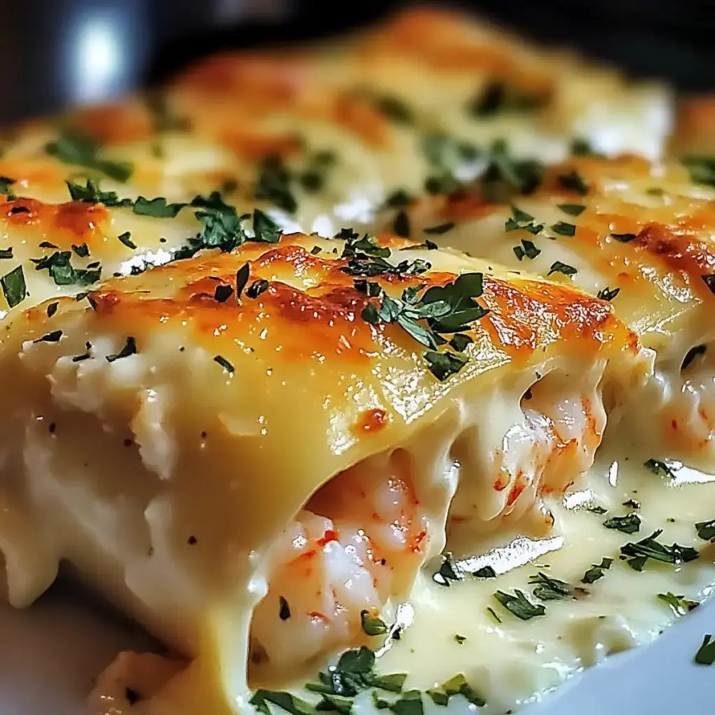 Garnelen und Krabben Alfredo Lasagne