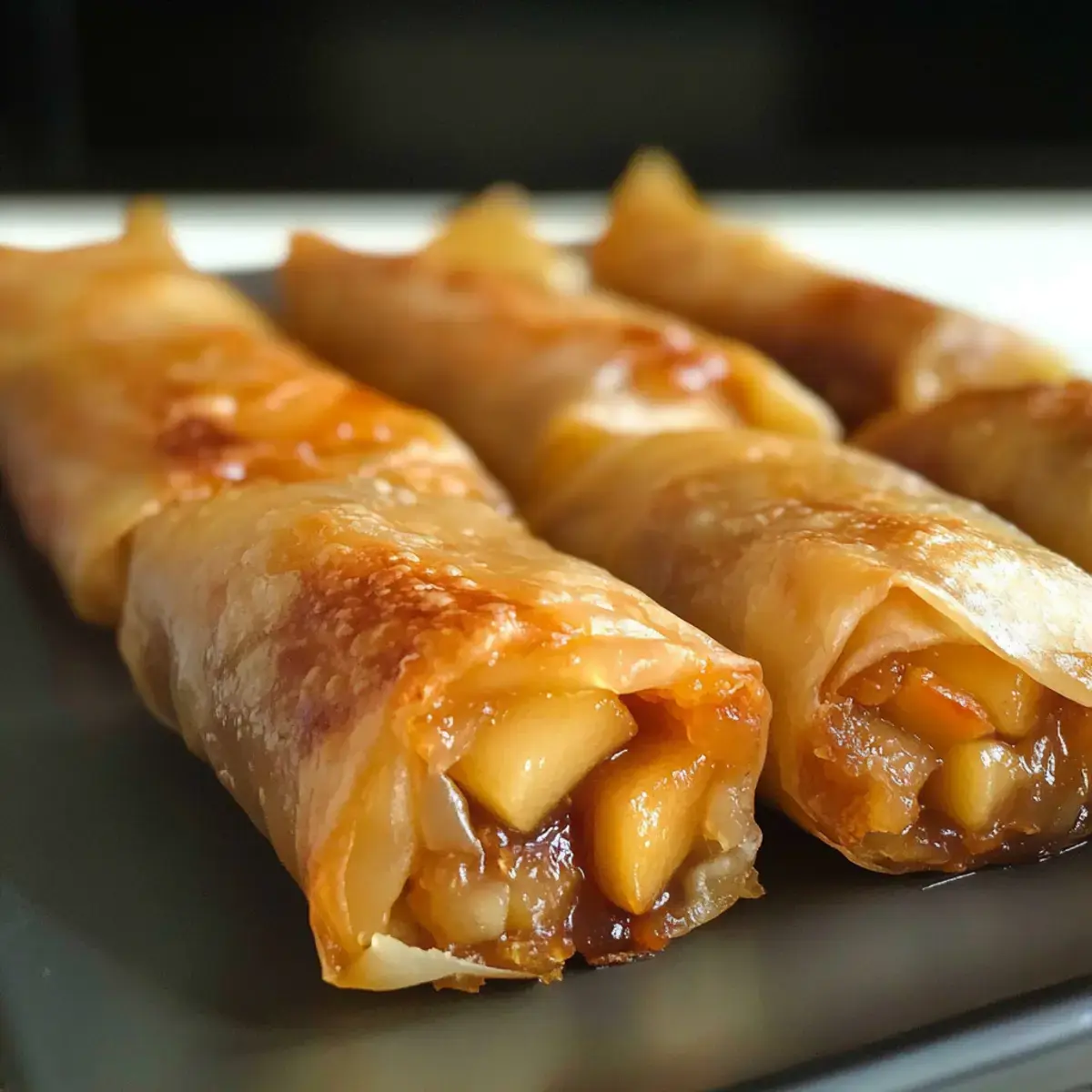 Gebackene Apfelkuchen Reispapierrollen