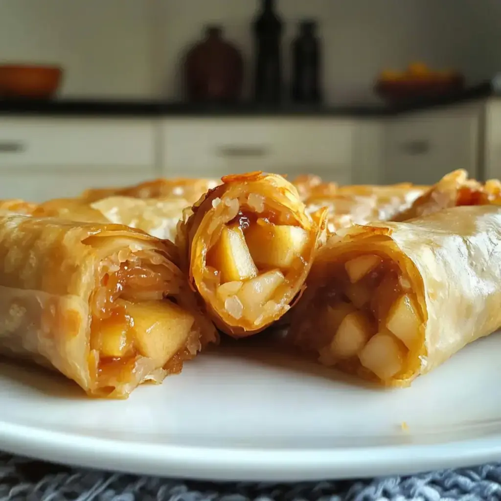 Gebackene Apfelkuchen Reispapierrollen